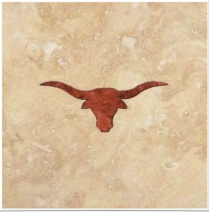 Longhorn Inset in 13" x 13" Ivory Travertine with Rojo Peach