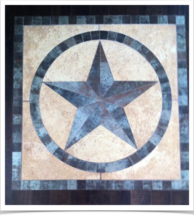 36" Texas Star Framed and Bordered Set in Hardwood Floor